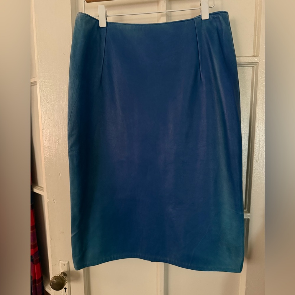 Vintage Leather Skirt perfectly patina cobalt blue Elegant Blue Women's Skirt